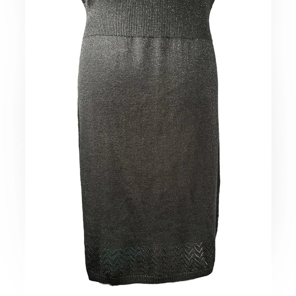 Apt. 9 Black Sparkly Knit Dress Sleeveless V-Neck LBD Evening Holiday Large NWT